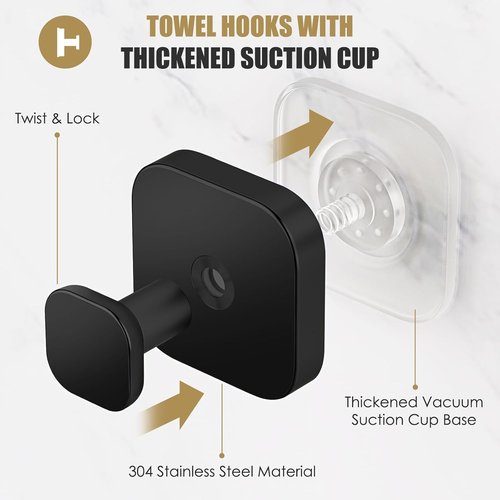 BKV Suction Cup Hooks - Heavy Duty Bathroom & Shower Wall Hangers | Reusable Wreath Hanger - Black (2 Pack)