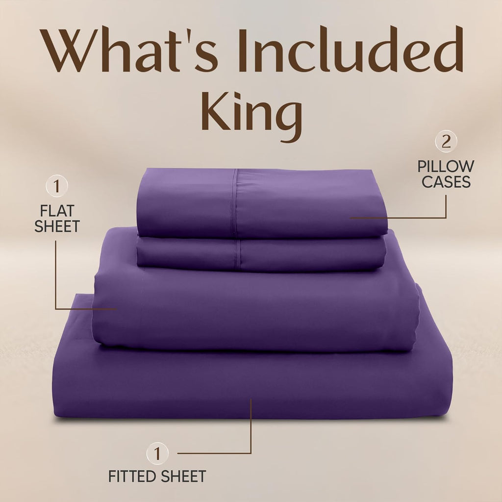 Utopia Bedding King Size Sheet Set - Soft, Breathable Microfiber | 4-Piece in Eggplant, Oeko-Tex Certified
