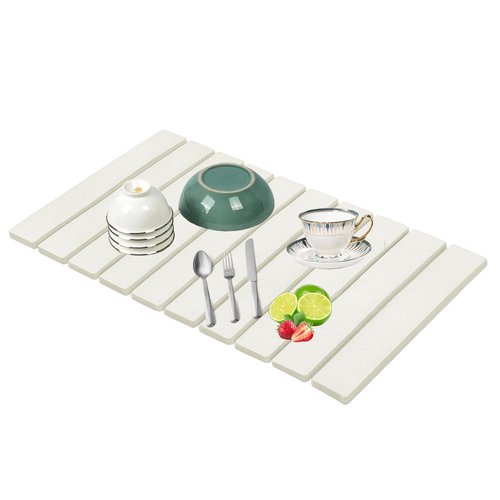Stone Drying Mat for Kitchen Counter, Collapsible Dish Drying Mat, Fast Drying Diatomaceous Earth Dish Drying Mats, Water Absorbent Diatomite Kitchen Mat (white, small)