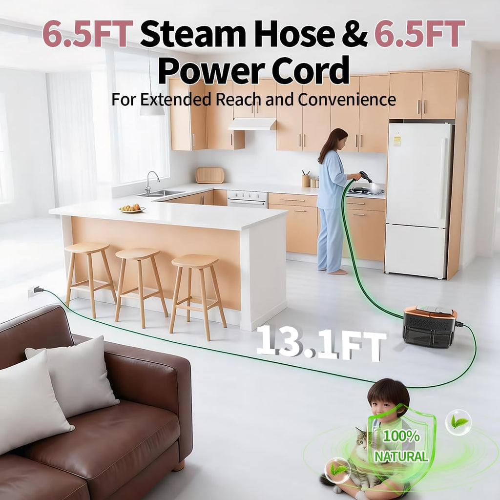 Skiennix Steam Cleaner - 3-Level Adjustable Steamer with 15s Fast Heat & 1.8L Tank for Home & Car Cleaning