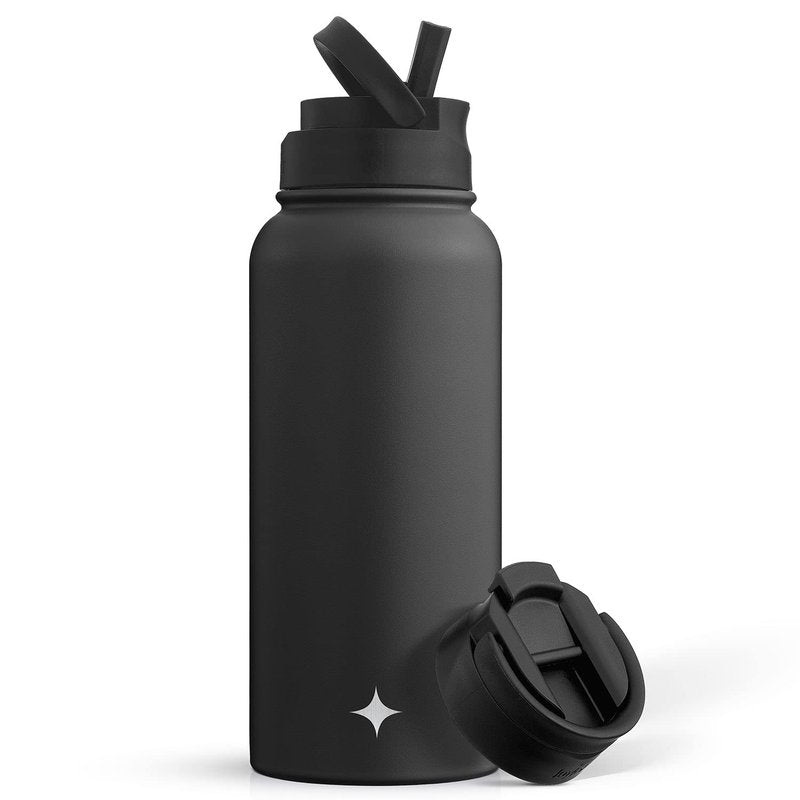 JoyJolt Triple Insulated Water Bottle with Straw Lid AND Flip Lid! 32oz Large Water Bottle, 12 Hour Hot/Cold Vacuum Insulated Stainless Steel Bottle. BPA-Free Leakproof Water Bottles - Thermos Bottle