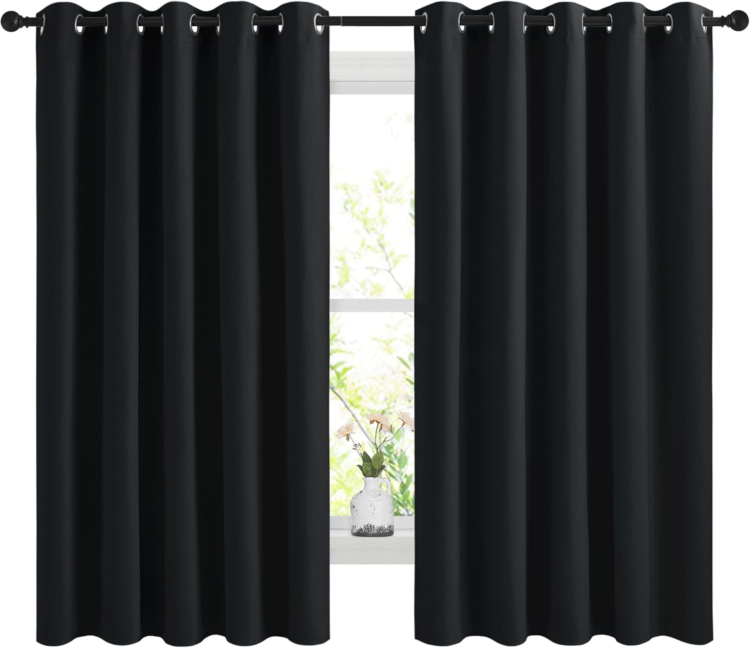 NICETOWN Blackout Curtains - Noise Reducing Thermal Insulated Drapes | 2 Panels, 66 x 60 Inch, Black