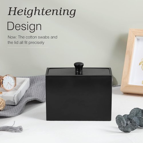 Luxspire Cotton Swab Holder - Stylish Qtip Dispenser with Lid & 2 Compartments | Matte Black Bathroom Organizer
