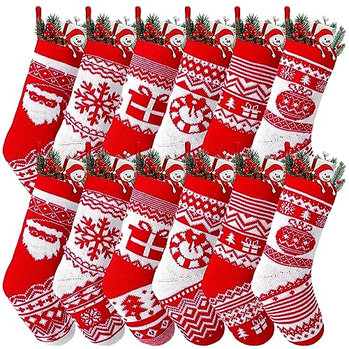 Liitrsh 12 Pcs Christmas Stockings 8" Knitted Red Decor Set