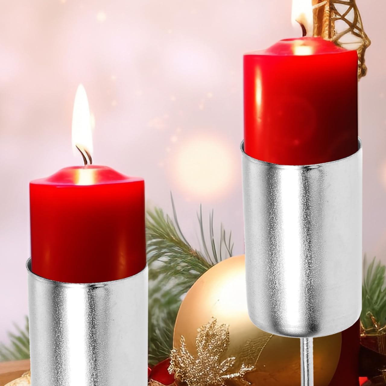UKCOCO Silver Iron Candle Holders - 5 Pcs with Spike Taper Cups for Christmas Table Decor