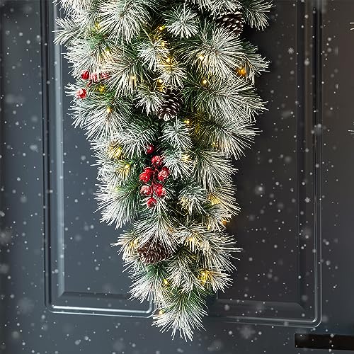 3ft Pre-Lit Artificial Christmas Teardrop Swag with Pinecones and Berries