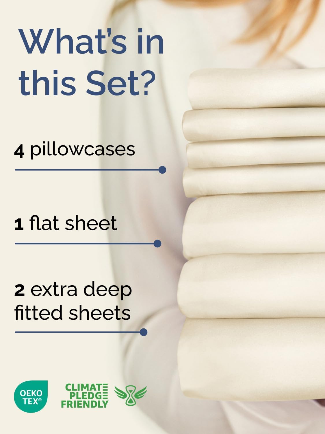 Skiennix Extra Deep Split King Sheet Set - 7 Piece Cooling Bedding - Soft, Wrinkle-Free, Off White