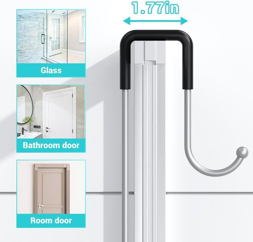 Aitatty Hanging Shower Caddy - Rustproof Over-Door Organizer | No-Drill Bathroom Rack in Silver