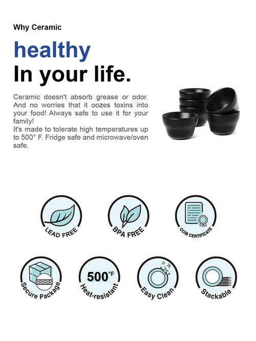 LE TAUCI Small Dessert Bowls Chili Bowls 8 Ounce Bouillon Cups for Dessert Soup Dipping Sauce Coffee Cupping - Set of 6, Maze Black
