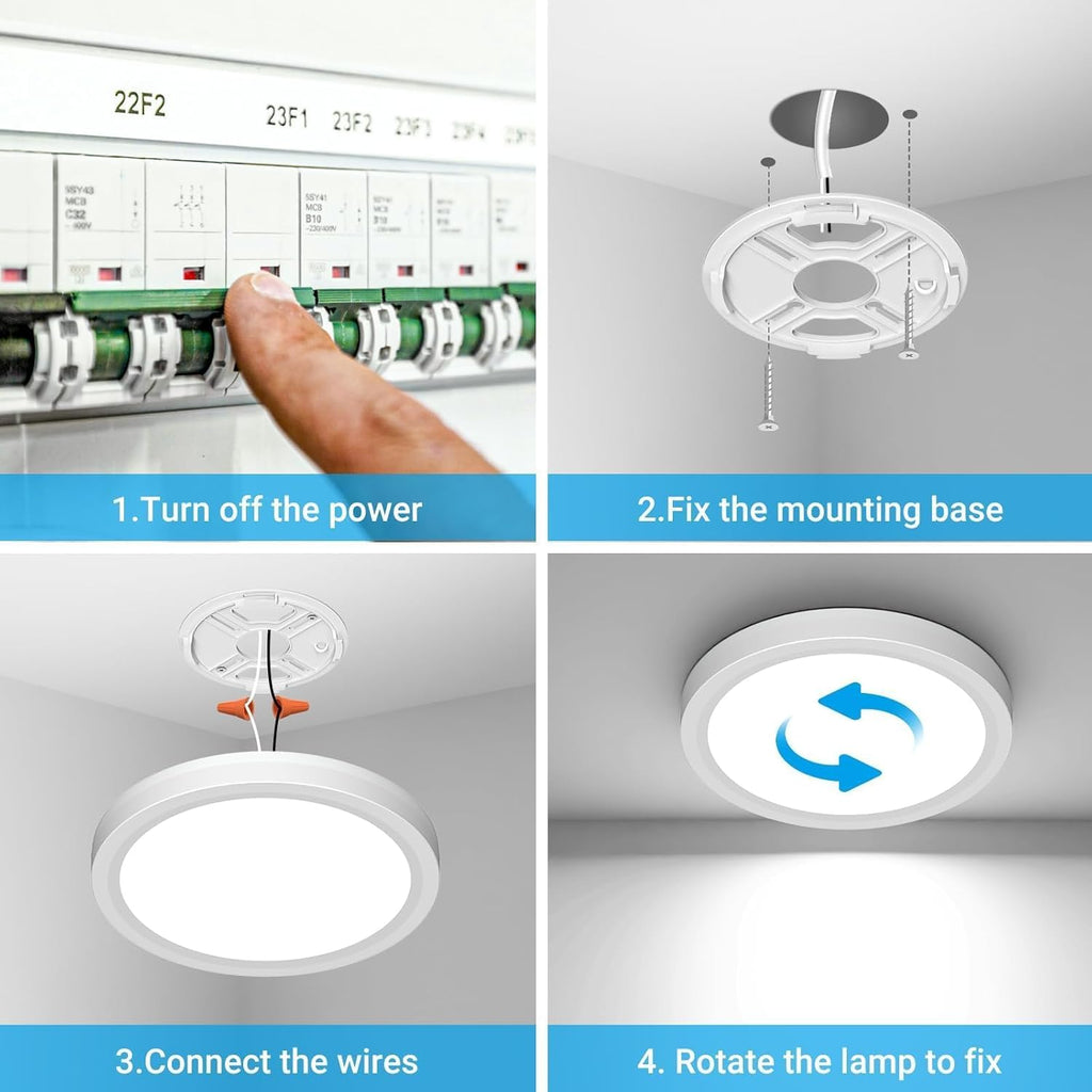 Skiennix 12 Inch LED Ceiling Light - 24W 2400LM, Selectable 3000K to 6500K | Modern Flush Mount Fixture for Bedroom, Bathroom, Kitchen
