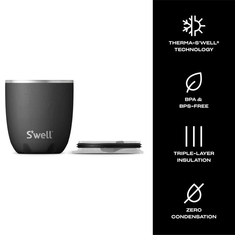S'well Stainless Steel Tumbler with Slide-Open Lid, 10oz, Onyx, Triple Layered Vacuum Insulated Containers Keeps Drinks Colder and Hotter for Longer, BPA Free