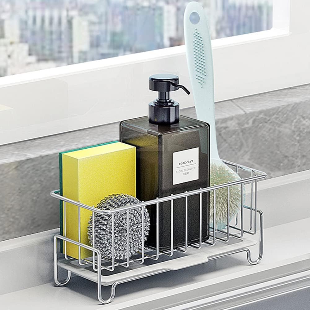 Skiennix Kitchen Countertop Sponge Holder - SUS 304 Stainless Steel Dish Soap Organizer | Durable Cleaning Caddy