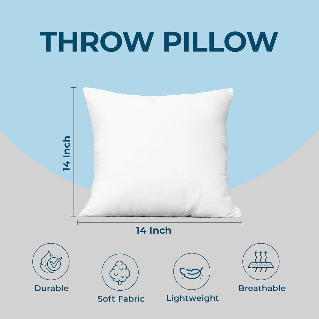 Utopia Bedding Throw Pillow - Fluffy Down Alternative Cushion for Bed & Sofa | 14 x 14 Inches, White