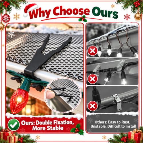 40 Pcs Black Gutter Guard Clips for Christmas Lights, Mesh Gutter Hangers