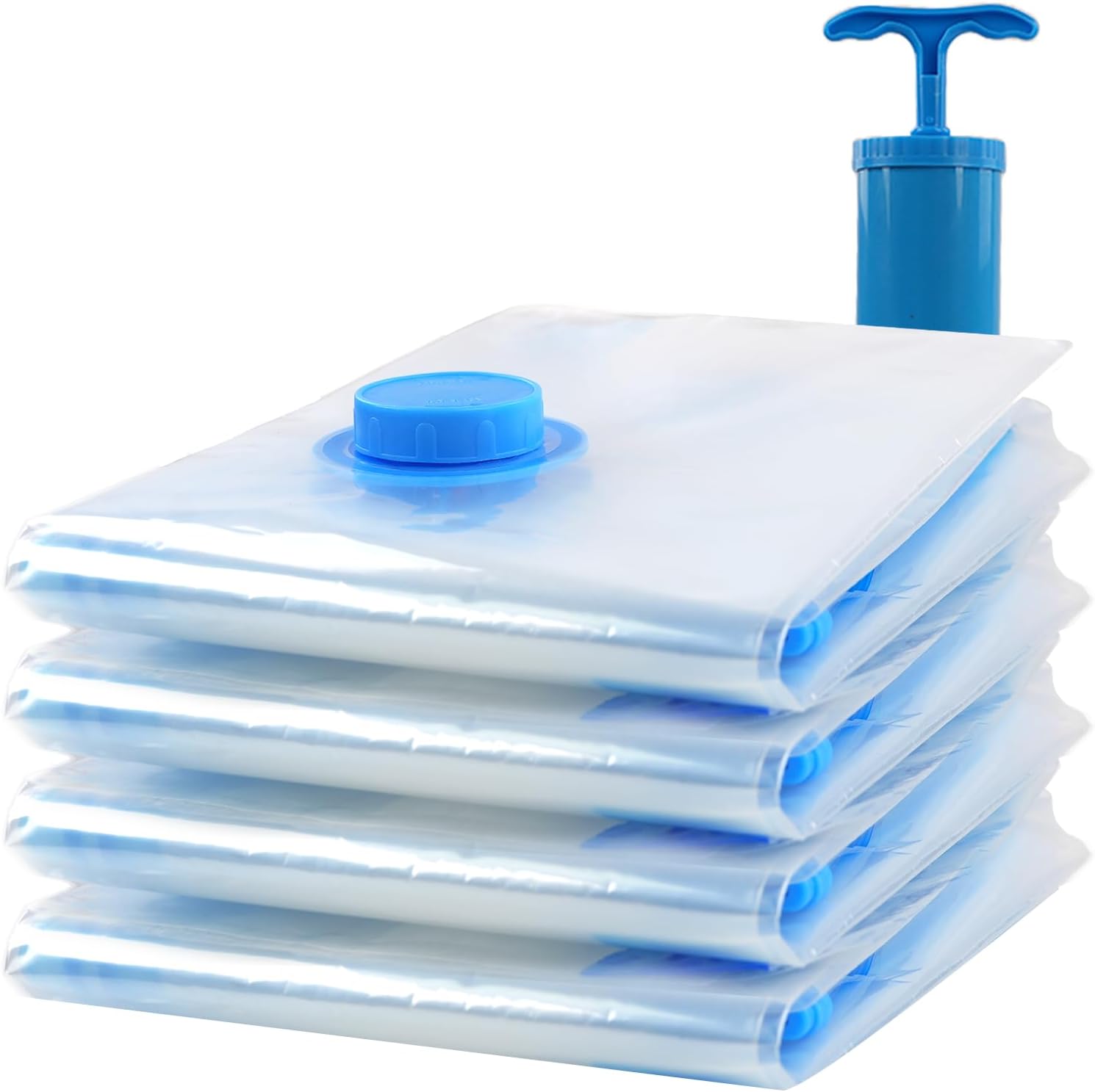 Skiennix Vacuum Storage Bags - 4 Pack Space Saver Bags for Clothing, Travel & Moving | Hand Pump Included