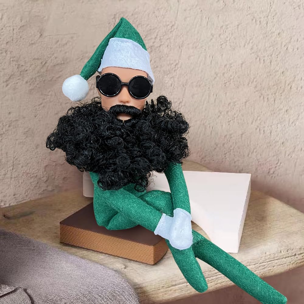 Skiennix Christmas Elf Doll Plush Toy - Handmade Funny Elf with Sunglasses | Green Holiday Gift