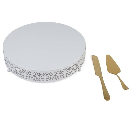 MTJYQTF White Cake Stand Set - Metal Round Cupcake Dessert Stand with Cake Cutting & Cake Spatula for Party, Candy Table Display for Wedding Birthday Baby Shower Housewarming Party CS003-pan-white