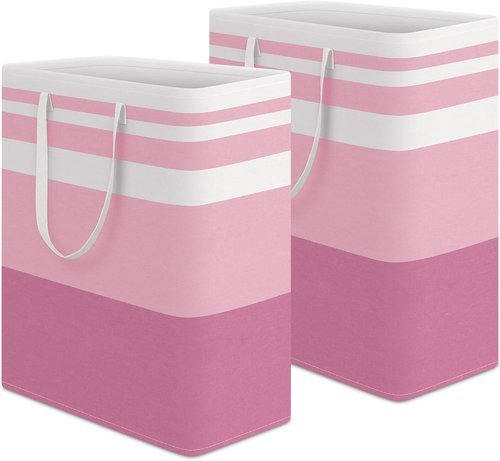 HomeHacks Large Waterproof Laundry Baskets - Collapsible Hampers with Reinforced Handles | 2 Pack, Pink, 125L
