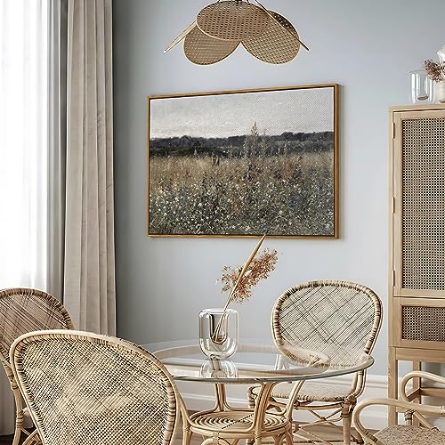 InSimSea Vintage Framed Canvas Wall Art Meadow Flowers Landscape 24"x36"
