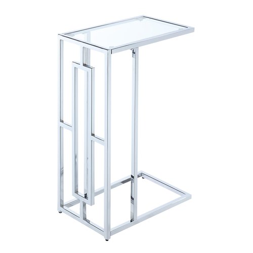 Convenience Concepts Town Square Chrome C End Table 15.75" - Contemporary C Couch Table, Modern Living Room Glass Side Table, Family Room Sliding End Table, Glass/Chrome