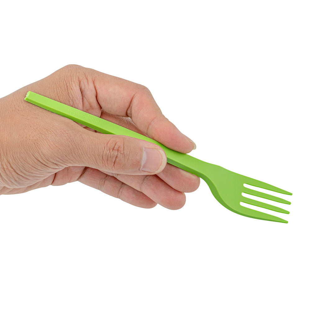 Restaurantware Basic Nature 6.5 Inch Forks 250 Disposable Fork - Individually Wrapped Durable Green CPLA Disposable Silverware Withstands Up To 180F Ideal For Large Events