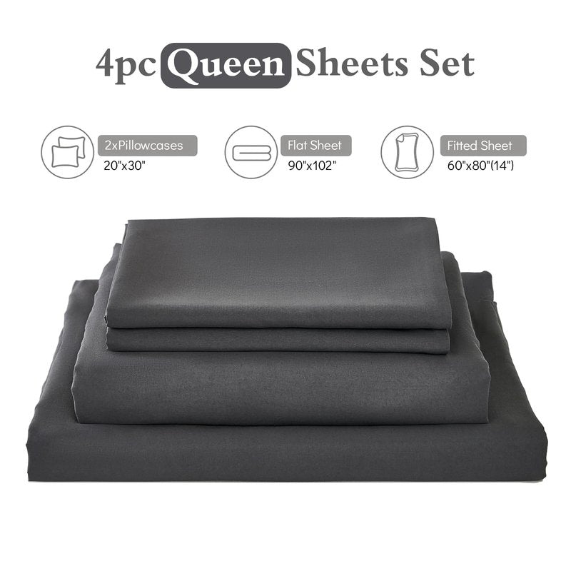 ILAVANDE Grey Sheets Set,Super Soft Microfiber Bed Sheets Set-Wrinkle Free & Breathable-14 Deep Pocket Queen Size Sheets (Dark Gray, Queen)