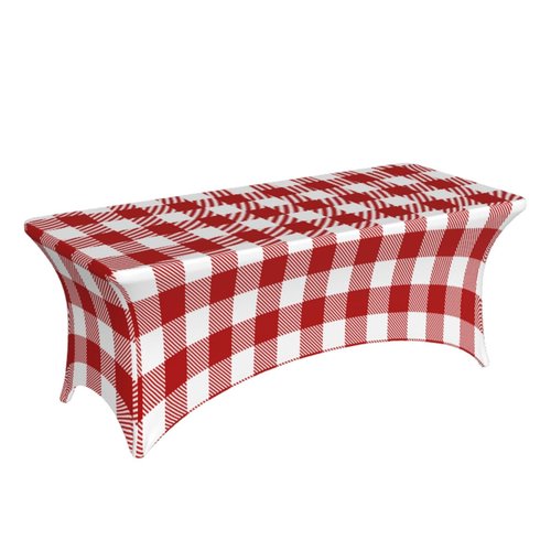 XBFCDN Buffalo Plaid Red and White 6 Ft Elastic Table Cover Fitted Rectangular Tablecloth for Party Banquet Festival Wedding