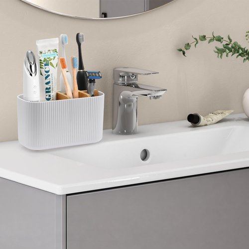 GFWARE Bamboo Toothbrush Holder - Stylish Organizer for Electric & Kids Toothbrushes | White Finish