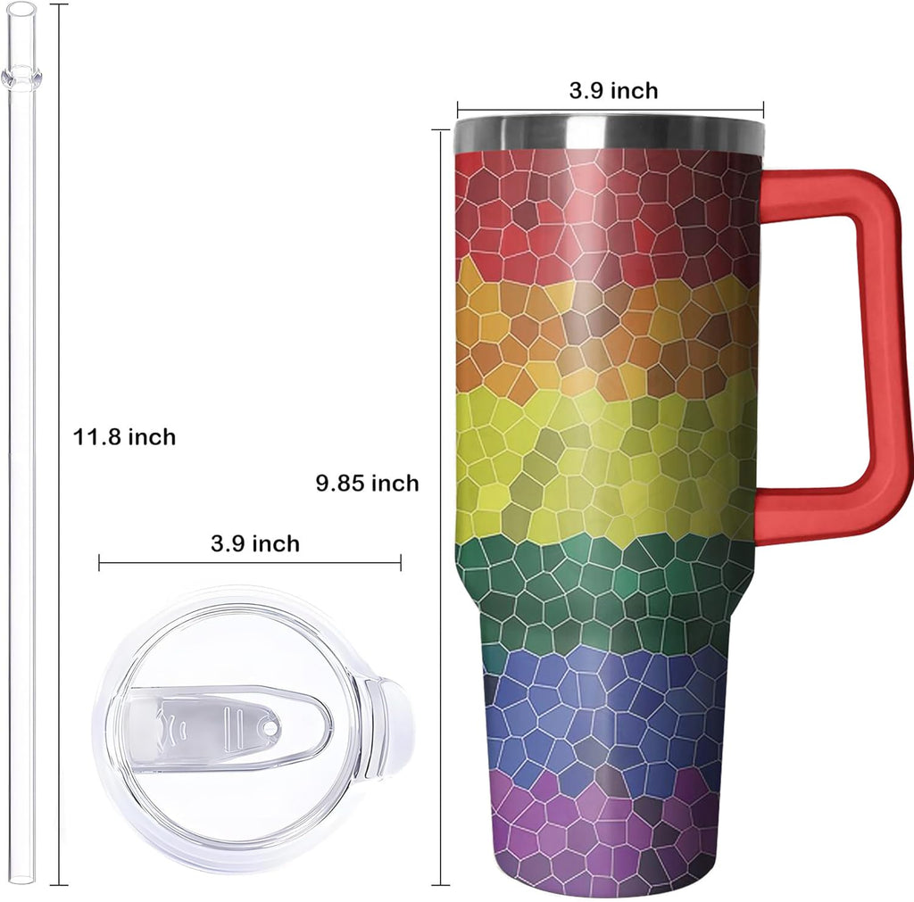 Lumumanber 40oz Rainbow Heart Tumbler with Handle and Straws, Gifts for Gays Lesbian LGBTQ, Gay Pride Flag Coffee Mug Water Bottle, LGBT Stainless Steel Insulated Cup,Valentines Birthday Gift