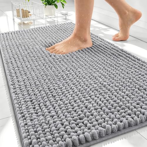 OLANLY Thick Chenille Bath Mat 30x20 Soft Absorbent Grey