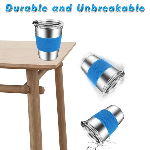 ShineMe Kids Stainless Steel Cups, Kids Metal Drinking Glasses with Lids, Stainless Steel Straws and Sleeves, 12oz Reusable Water Tumbler for Children and Adults, Apply to Indoor and Outdoor