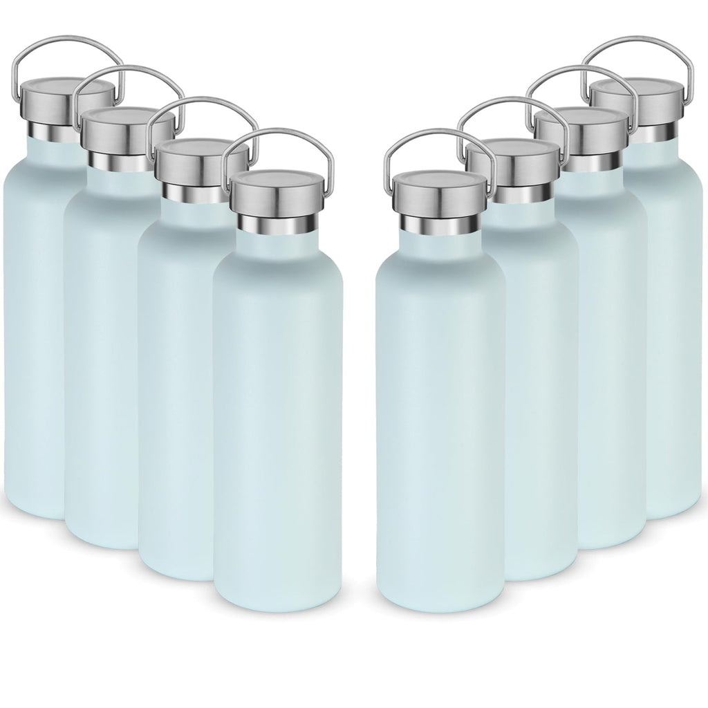 Volhoply 24oz Insulated Standard Mouth Water Bottle with Plastic & Stainless Steel Combination Lid Bulk 8 Pack, 304 18/8 Double Wall Vacuum Insulated Water Bottles, Reusable Metal Flask(Fog,8)