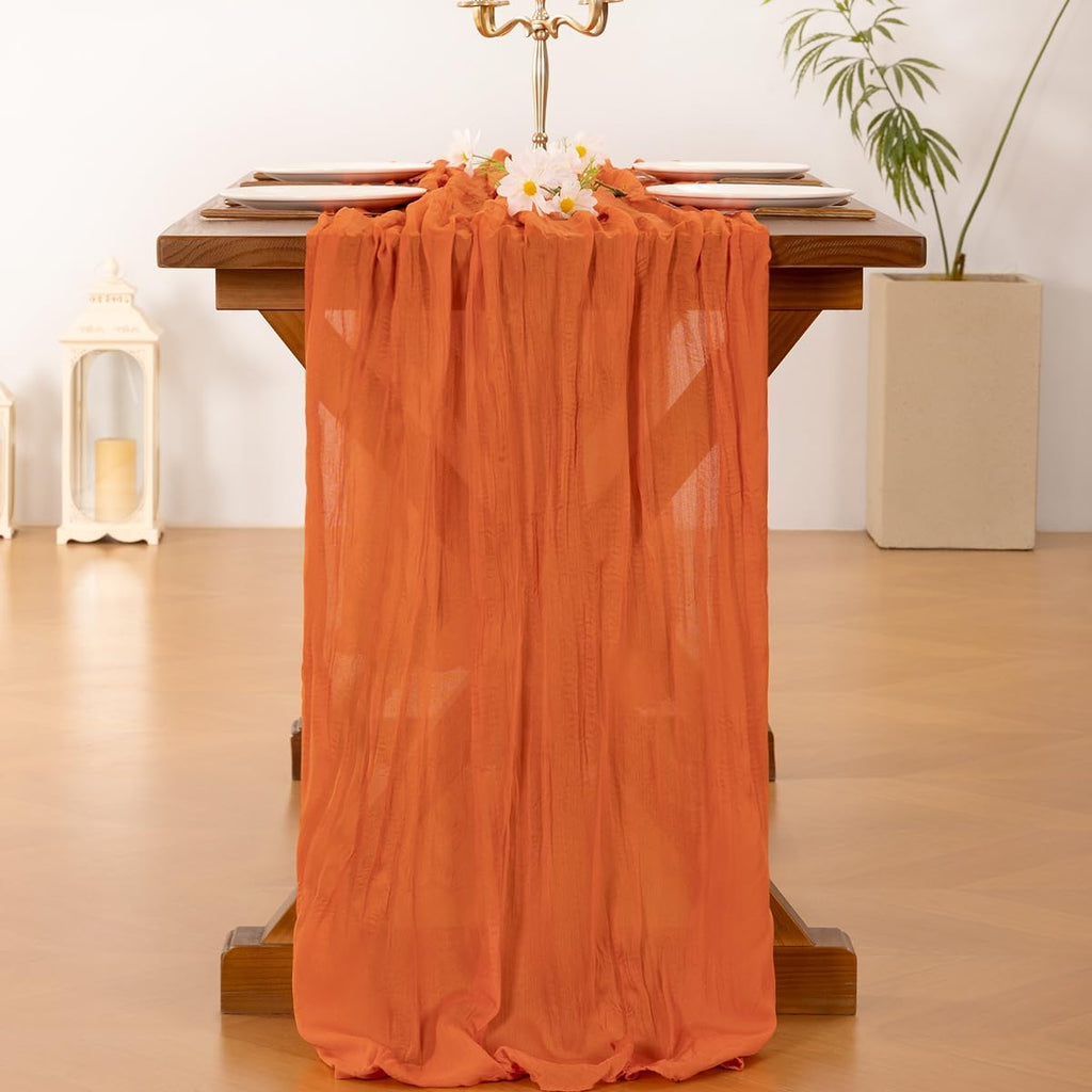 Socomi Cheesecloth Table Runner - 120 Inch Orange Gauze for Easter & Spring Decor | Boho Rustic Style