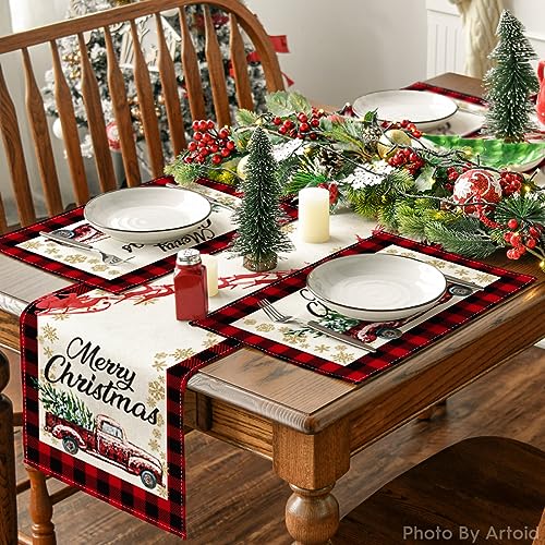 Artoid Mode Red & Black Buffalo Plaid Christmas Placemats Set of 2, 12x18