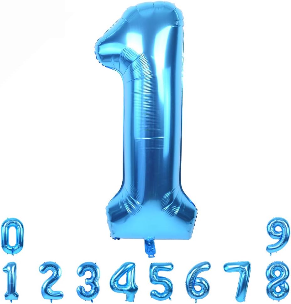 TONIFUL 40-Inch Blue Foil Mylar Number Balloons | Large 0-9 Set for Graduation, Weddings & Parties