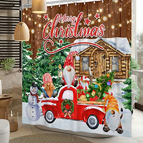DASHAN Christmas Gnomes Shower Curtain 72x72 Red/Brown — Waterproof Farmhouse Xmas Decor