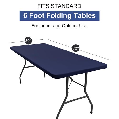 homing 2 Pack Rectangle Table Cloth, Elastic Fitted Fabric Tablecloth Fits for 6 Foot Folding Tables, Washable Table Cover for Picnic, Camping, Indoor, Outdoor, Easter (Navy Blue, 30" x 72")