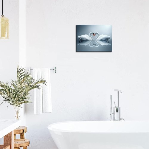 Large Elegant Swan Canvas Wall Art Framed Painting Print Love Animals Artwork Aesthetic Couple Wall Decor Bedroom Office Living Room Wedding Decor Gift (Swans, 24x48 inch)