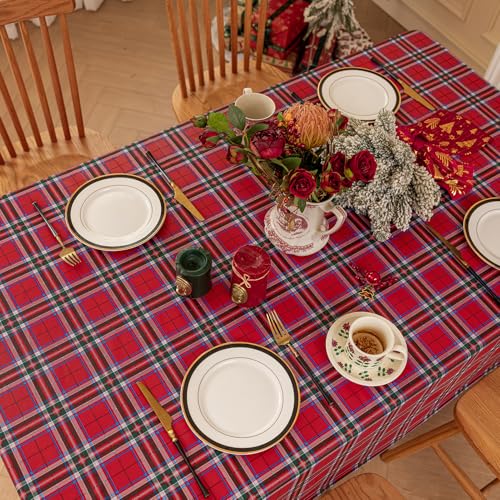 Romanstile Xmas Buffalo Plaid Tablecloth 54 x 54 Red Square - Waterproof Vinyl