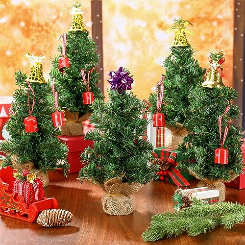 6-Pack Mini Tabletop Christmas Trees - 12 Inch Artificial Pine with Linen Base