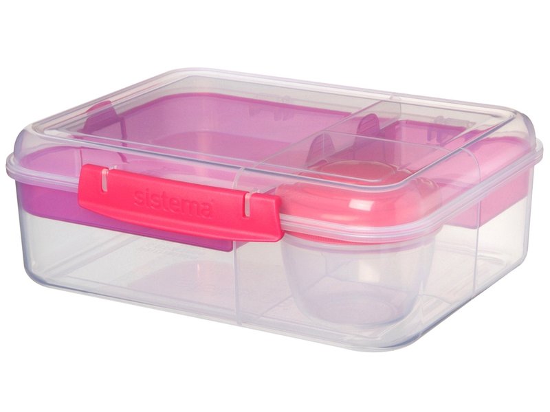 Sistema Bento Box Adult Lunch Box with 2 Compartments, Sandwhich Container, and Salad Dressing Container, Dishwasher Safe, Color May Vary