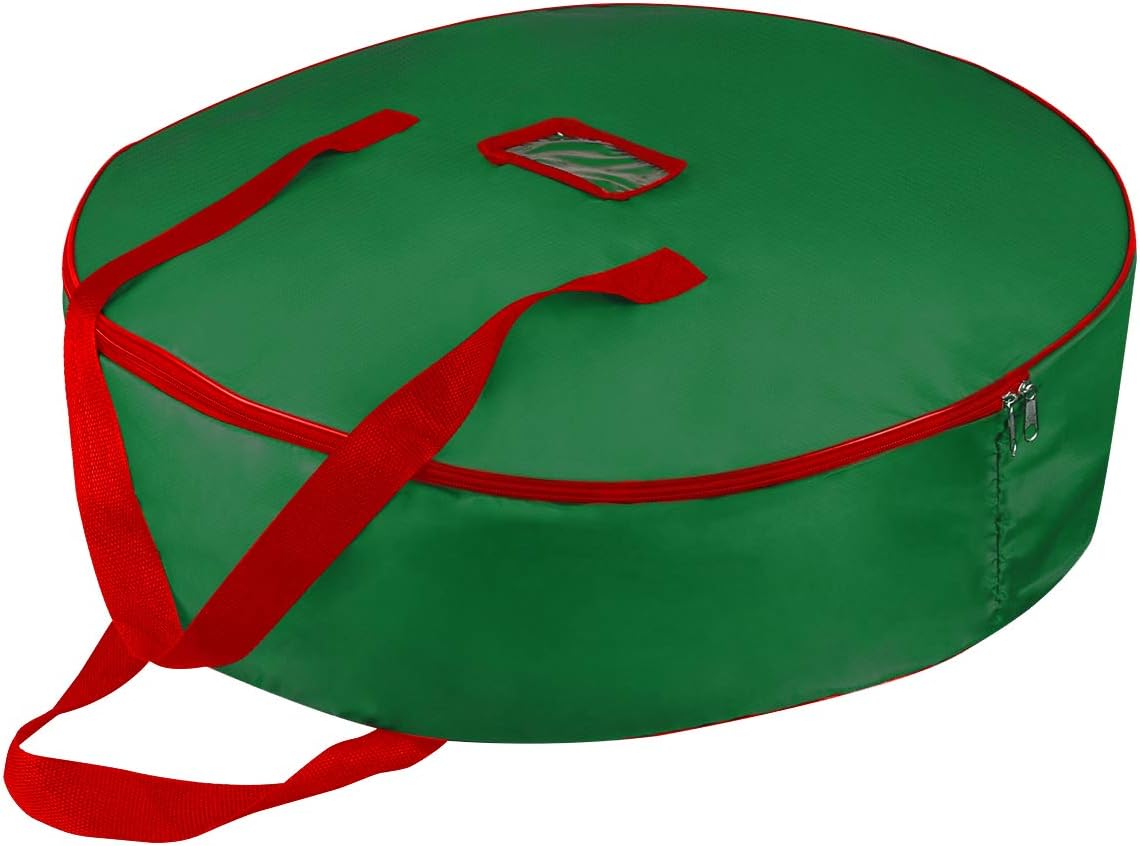 Skiennix Christmas Wreath Storage Bag - Heavy Duty with Reinforced Handles & Double Zipper - Large Green Container for Holiday Decorations