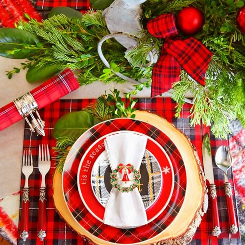 Christmas Wreath Napkin Rings Set of 6 – Xmas Wreath Metal Napkin Holders for Holiday Tables