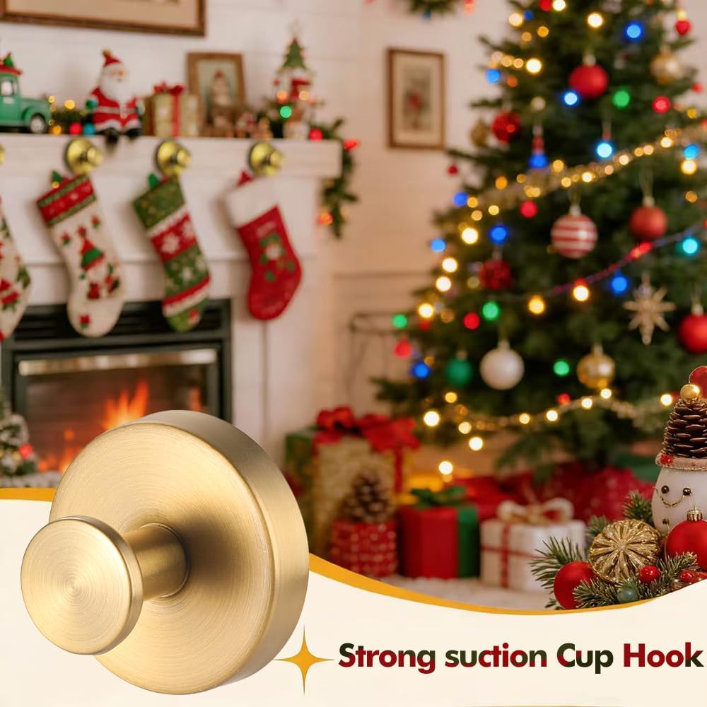 Skiennix Suction Cup Hooks - No-Drill Shower & Wreath Hangers | 2 Pack, Gold Finish for Versatile Use