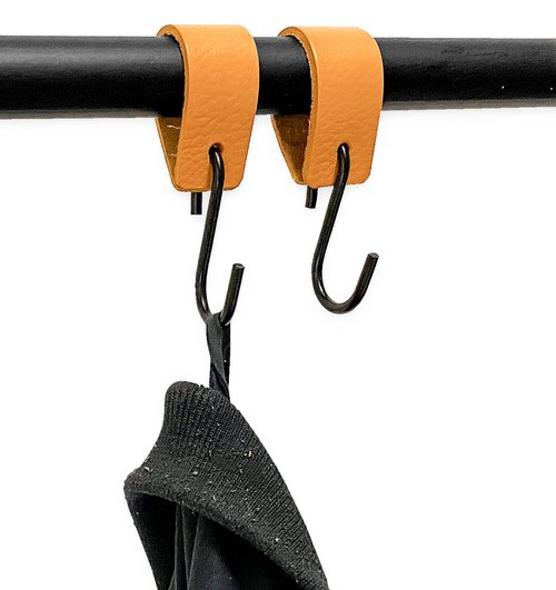 Brute Strength - Multifunctional Leather S-Hooks - Ochre Yellow - 12 Pieces - S Shaped Hooks - Coat Hook - Leather Hooks - Leather s Hooks - Black s Hooks - Kitchen Hooks