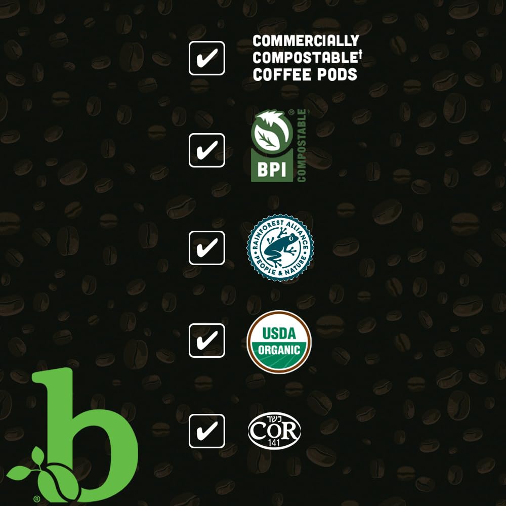 beaniac Organic Full On French Roast, Dark Roast, Single Serve Compostable K Cup Coffee Pods, Organic Arabica Coffee, Keurig Brewer Compatible, 72 Count