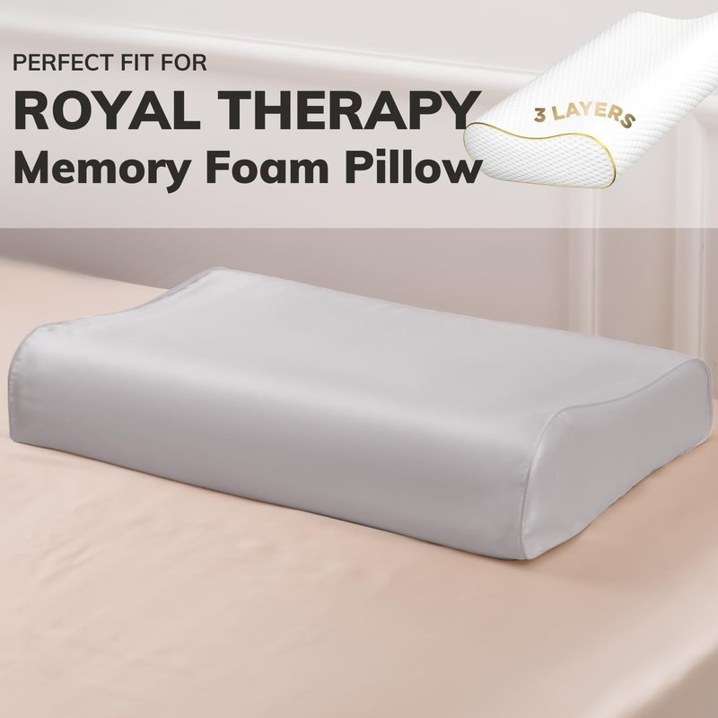 PROMEED Mulberry Silk Pillowcase for Contour Memory Foam Pillow, Natural 23 Momme Silk Latex Pillow Case Cover, Pefect Fit for Royal Therapy Cervical Neck Pillow (Light Grey, Queen-24"x14.5"x5"/4.3")