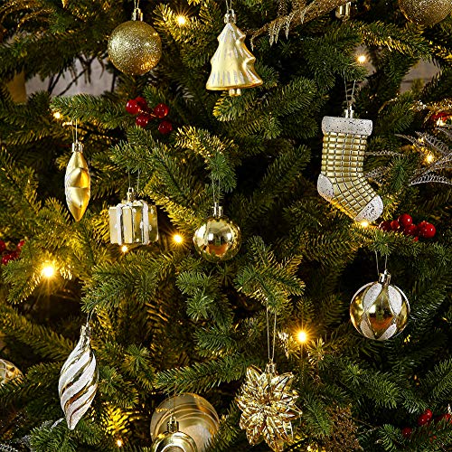 Gold Shatterproof Christmas Tree Ornaments Set - 76 Pack Hanging Baubles