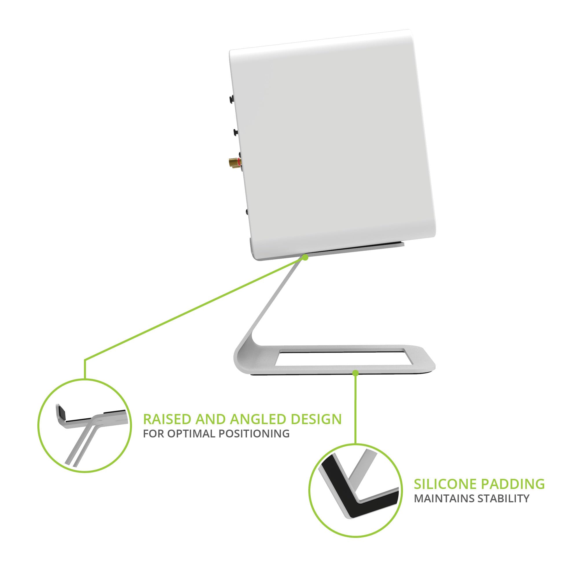 Kanto SE4 Elevated Desktop Speaker Stands for Medium Bookshelf Speakers & Mid-Size 3”-4” Studio Monitors | 5.6” Tall | Supports 9 lbs | Damping 2.0 mm Silicone Padding | ¼”-20 Mounting | Pair | White