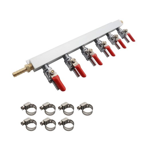 Gas Manifold, Beer Gas Distributor, Air Distributor CO2 Manifold - Splitter 5/16" Barb Fittings (6 way 5/16" Barb)